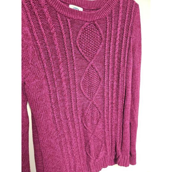 Old Navy Womens Sweater Large Chunky Cable Knit Burgundy Pink Cotton Blend - Picture 2 of 8